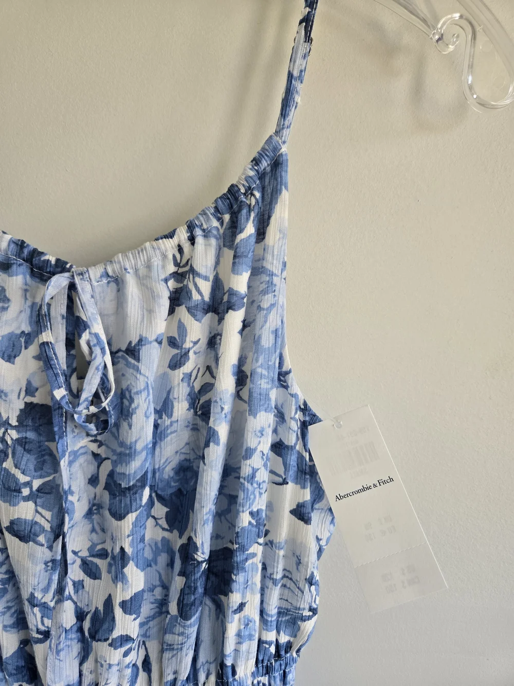 Abercrombie & Fitch White and Blue Floral Spaghetti-Strap Maxi Dress